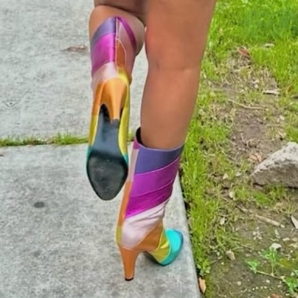 Colorful Patchwork Knee-High Boots - image 4